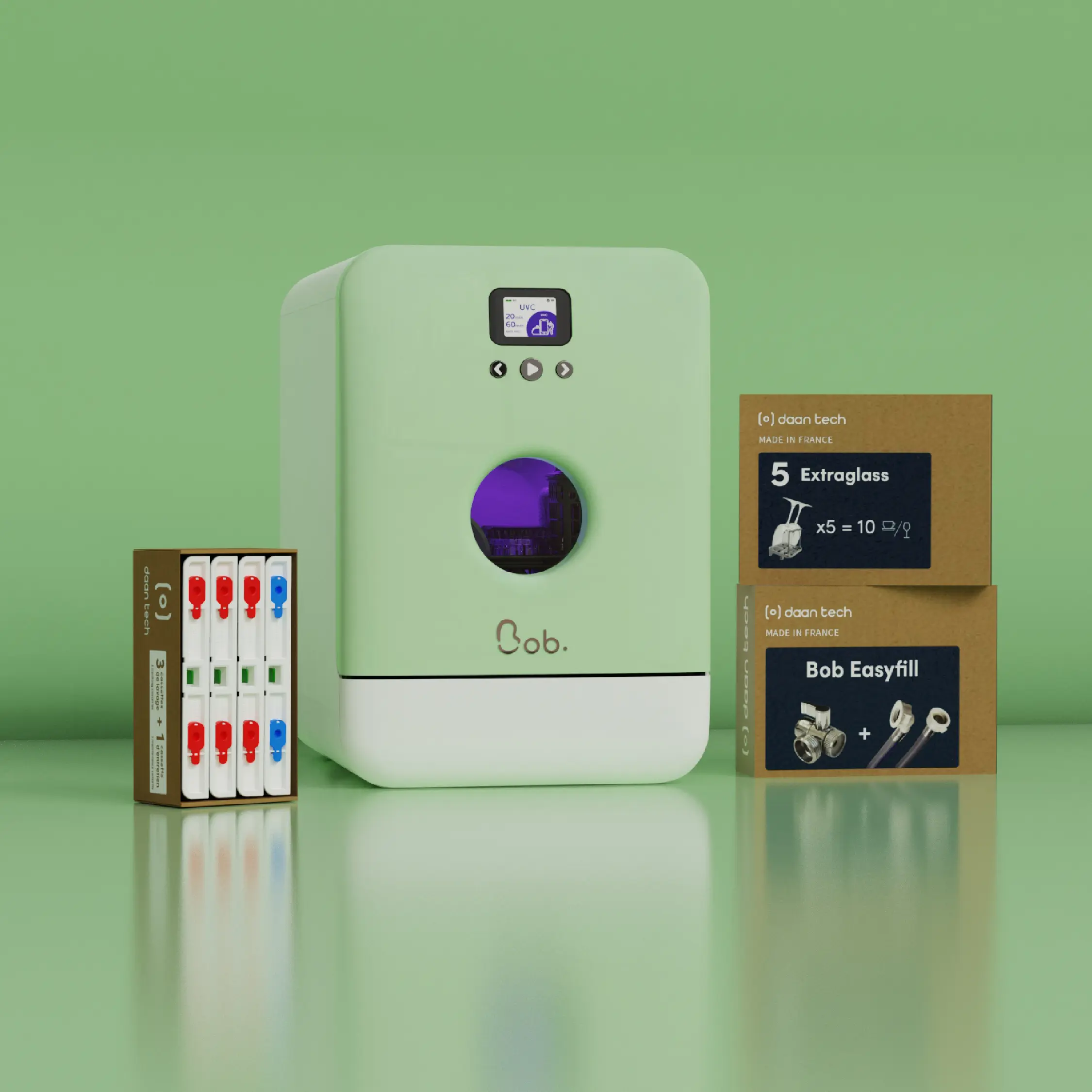 Daan Tech Bob All Options Pack with UV-C — Matt almond green door / white body · Photo 1 of 3
